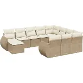 vidaXL 11-delige Tuinset met kussens poly rattan beige