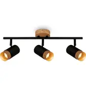 Briloner Plafondspot Plek GU10 zwart/hout 3-lamps Plek, dimbaar, zwart, Woon-/ Eetkamer, metaal, Modern, buitenspot