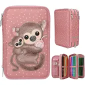 TOPModel - Triple Pencil Case JUICY - Dusky Pink with Orange Dots (413323)
