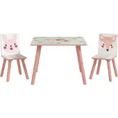 ZONEKIZ Kinder tafel- en stoelset MDF, grenenhout 60L x 60B x 44H cm Roze