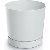 Prosperplast Bloempot met schotel, wit plastic, 14,7 cm, Tubo
