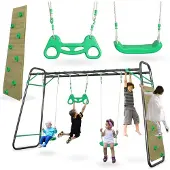 HyperMotion Speeltuin Tuin Staal 2 Zitplaatsen Ladder Klimwand Max 200kg 368x112x222cm
