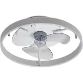 LINDBY LED plafondventilator Momitu, wit, aluminium, Ø 50 cm dimbaar, wit / opaal, Woon-/ Eetkamer, Aluminium, Modern