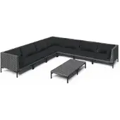 vidaXL 8-delige Loungeset met kussens poly rattan donkergrijs