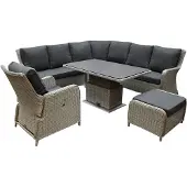 AVH-Collectie Bilbao dining hoek loungeset 6 delig grijs verstelbare tafel
