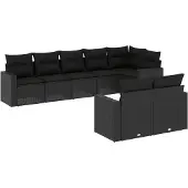 vidaXL 8-delige Loungeset met kussens poly rattan zwart