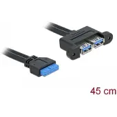 DeLOCK Pin header naar USB-A kabel 19-polig met 2 poorten