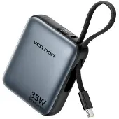 Vention 10000mAh 35W PD Power Bank with Built-in USB-C Cable Gray