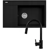 Pyramis Camea 1b 1d R + Faucet Idea Black Edition 79x50 Cm Gootsteen