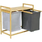 Gockowiak Bamboe wasmand met 2 vakken, 80L, staand, met plank