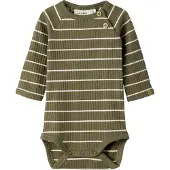 Lil´ Atelier Rompertje/body 'NBMKAIL' olijfgroen / wit