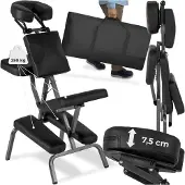 TecTake - Massagestoel, behandelstoel met dikke bekleding zwart inclusief zwarte draagtas