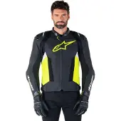 Alpinestars Missile V3 Airflow, leren jas ,Zwart/Neon-Geel/Wit ,48