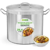 Nutrichef roestvrijstalen kookpan, 28,4 liter, geschikt voor inductie – soepketel met deksel, professionele kwaliteit