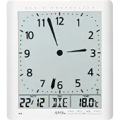 AMS funk-wandklok, met radio-ontvangst, analoge tijdweergave en digitale weergave van tijd, datum, dag van de week en temperatuur, afmetingen 21x24x3 cm, modelnummer 5896
