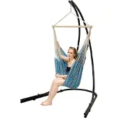 AMANKA xxl Hangstoel met frame Hangstoel voor 2 hangstoelen Hangstoel Blauw Wit