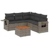 vidaXL 6-delige Loungeset met kussens poly rattan grijs