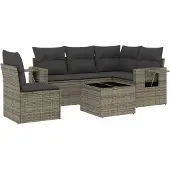 vidaXL 6-delige tuinmeubelset met kussens, grijs, polyrotan