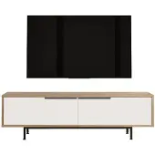 CALICOSY - Tv-meubel met 2 kleppen, eikenlook en wit, L160 cm - NAYA