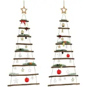 vidaXL Hangende kerstbomen met topsterren 2 st 55x120 cm natuurlijke tak