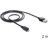 DeLOCK Micro USB naar Easy-USB-A kabel - USB2.0 - tot 2A / zwart - 2 meter