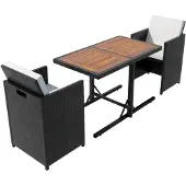 vidaXL 3-delige Bistroset met kussens poly rattan zwart