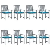 vidaXL Tuinstoelen met kussens, 8 stuks. Massief acaciahout, grijs
