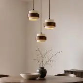 LumenXL 3-lichts hanglamp Travé - travertin (natuursteen) en hout