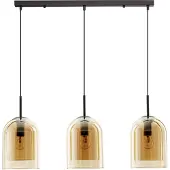 Lyora Hanglamp Velor 3-lichts zwart met amber glas recht