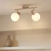 LumenXL Draaibare plafondlamp Phiene met twee melkwitte glazen kappen - beige
