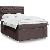 vidaXL Boxspring met matras stof donkerbruin 140x200 cm