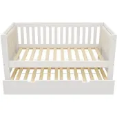 MODFU Dagbed 90x190 cm – Met uitschuifbed & gestoffeerde rugleuning – Massief hout – Wit
