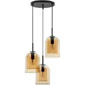 Lyora Hanglamp Velor 3-lichts zwart met amber glas rond