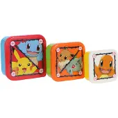 Stor Pokémon 3-in-1 Snackdoosjes - 3 formaten - Vierkant - Sluit goed af - Lunchboxen voor kinderen - Los deksel - Geschikt voor koekjes, fruit en snacks - Blauw/Geel/Groen