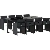 vidaXL 9-delige Tuinset poly rattan zwart