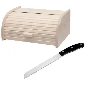 Fackelmann Set van 2 broodbestekken met houten broodtrommel en broodmes Boissellerie