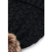 WITTCHEN - Dames Beanie - Gevlochten - Zwart - Pompom