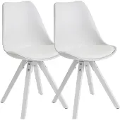 Wohnling 2-delige set retro eetkamerstoelen, wit, Scandinavisch design, gestoffeerde stoelen met rugleuning, keukenstoelen met witte poten, stoelen met kunstleer bekleding