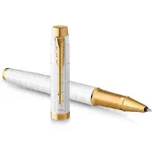 Parker IM Premium rollerballpen | Pearl met gouden detail | Fijne penpunt met blauwe inkt navulling | geschenkdoos