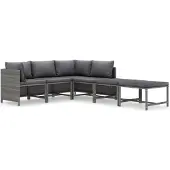 vidaXL 6-delige Loungeset met kussens poly rattan grijs