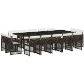vidaXL 15-delige Tuinset met kussens poly rattan bruin