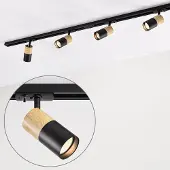 LumenXL 1-fase railsysteem set van 1,5 meter met Linn spots, zwart met eiken