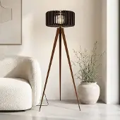 LumenXL Vloerlamp Oakly met metalen driepoot en houten kap in walnootlook