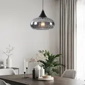 LumenXL Zwarte hanglamp Ori zwart met gestreept rookglas