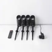 LumenXL Set van 4 moderne, kantelbare tuinspots met afstandsbediening – zwart