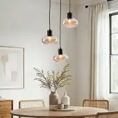 LumenXL Moderne 3-lichts hanglamp Vida - amber glas en zwart