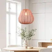 LumenXL Japandi hanglamp Brunel met terra roze stoffen kap