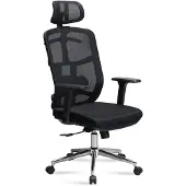 Amstyle bureaustoel, zwart, met mesh-bekleding. Bureau stoel geschikt tot 120 kg, met hoofdkussen. Draaistoel, in hoogte verstelbaar, met lendensteun, bekleed met stof