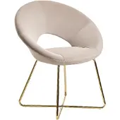 Wohnling Eetkamerstoel, fluweel, beige, keukenstoel met gouden poten, schaalstoel, stof/metaal design, gestoffeerde stoel, stoel voor de eetkamer, bekleed