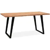 Wohnling Eettafel 180x90x76 cm, massief acaciahout / metaal. Eettafel met boomrand, keukentafel, massief met U-poten in zwart. Houten tafel, eetkamertafel